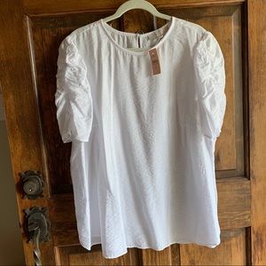 White blouse with Ruched Puff Sleeve detail